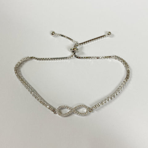 Sterling Silver Cubic Zirconia Infinity Bolo Adjustable Bracelet