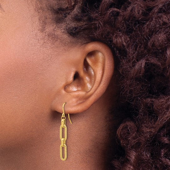 14k Polished & Diamond-Cut Link Dangle Earrings