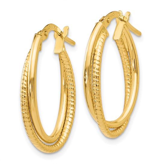 14K Gold Polished & Textured Hoop Earrings