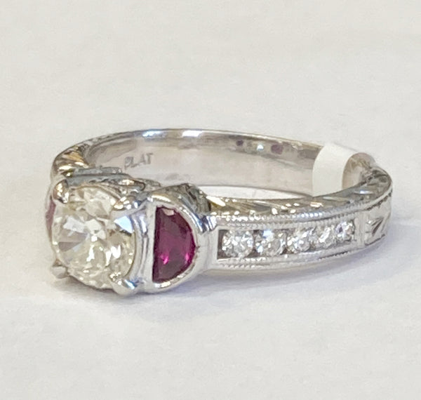 Platinum 0.85TW Diamonds and Rubies Engagement Ring