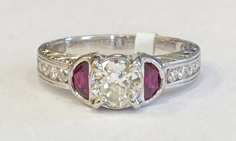 Platinum 0.85TW Diamonds and Rubies Engagement Ring
