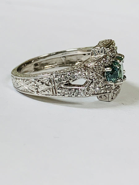 14k Green Sapphire & Diamond Ring