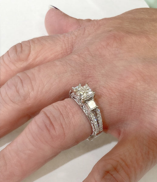 3-Stone 14KWG Princess-Cut Diamond Engagement Ring