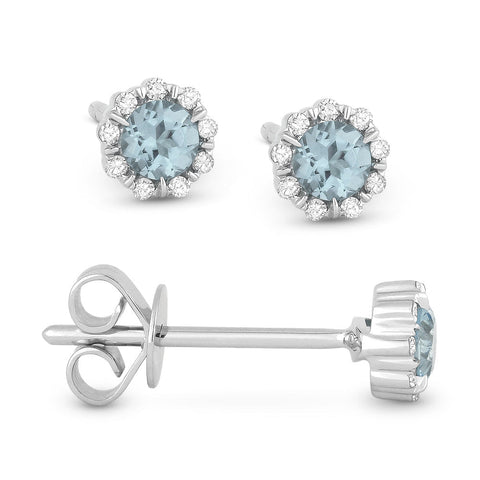14k Aquamarine & Diamond Halo Stud Earrings