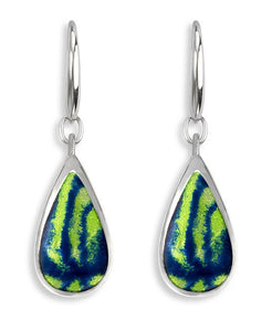 Sterling Silver Blue-Green Aurora Teardrop Enamel Wire Earrings