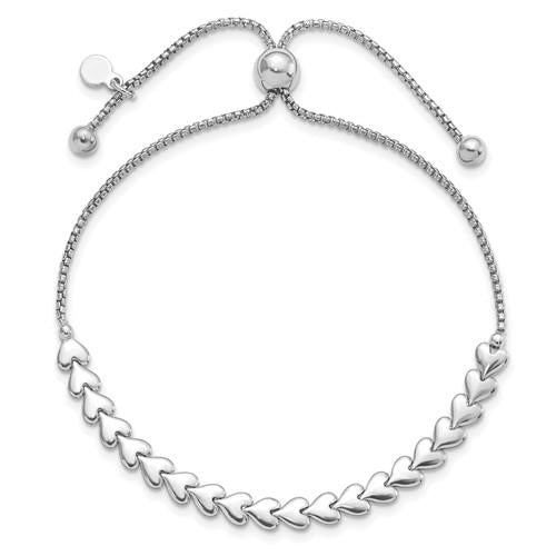 Sterling Silver Polished Heart Adjustable Bracelet