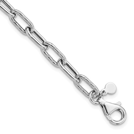 Sterling Silver Polished & Textured Link Bracelet
