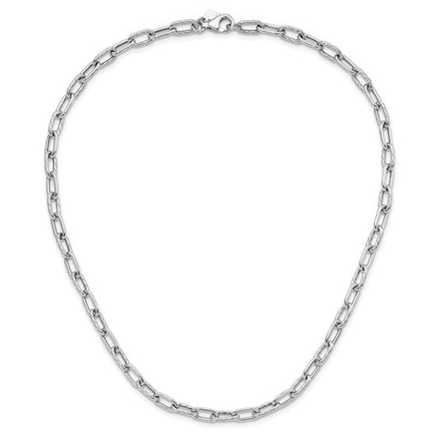 Sterling Silver Polished & Textured Paperclip Link Necklace