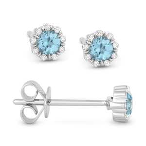 14k Light Blue Topaz & Diamond Halo Stud Earrings