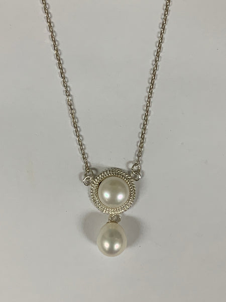 Sterling Silver Freshwater Button Pearl Necklace