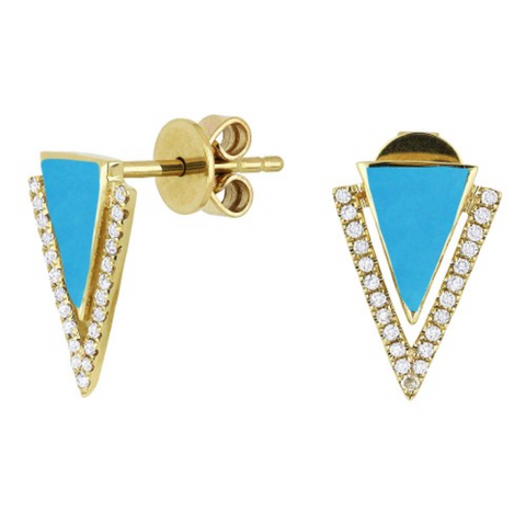 14k Turquoise & Diamond Stud Earrings