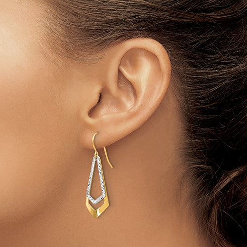10K Two-Tone gold Diamond-Cut Shepard's Hook Dangle Earrings