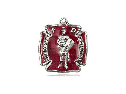 Sterling Silver Red Enamel Medium St. Florian Medal