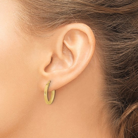10K Yellow Gold Textured Oval Hoop Earrings