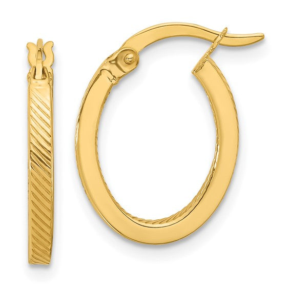 10K Yellow Gold Textured Oval Hoop Earrings