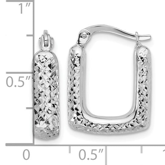 10K White Gold Diamond-Cut Square Hoop Earrings