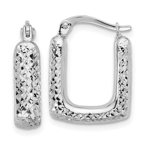 10K White Gold Diamond-Cut Square Hoop Earrings