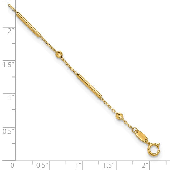 10K Polished Bar & Diamond-Cut Bead Anklet