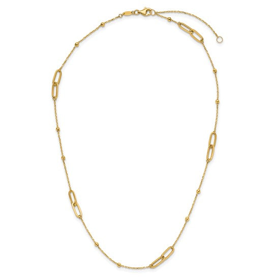 10K Polished & Diamond-Cut Fancy Link & Beaded Necklace