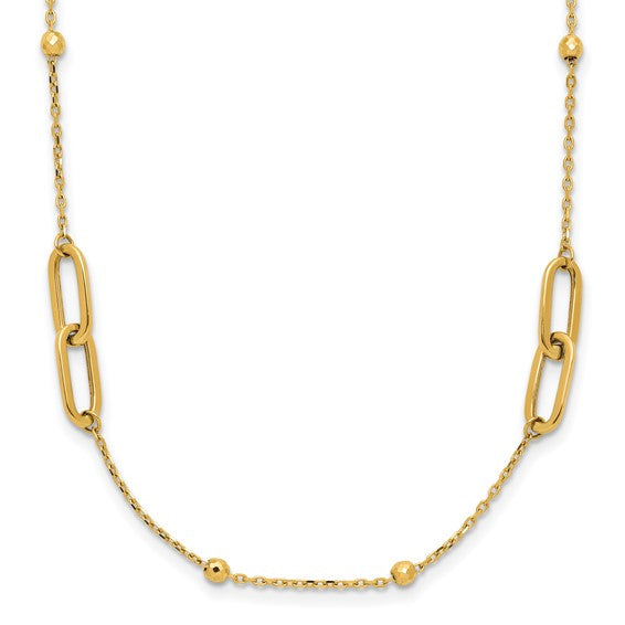 10K Polished & Diamond-Cut Fancy Link & Beaded Necklace