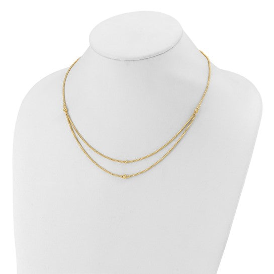 10K Polished and Diamond-Cut Bead 2-Strand Necklace