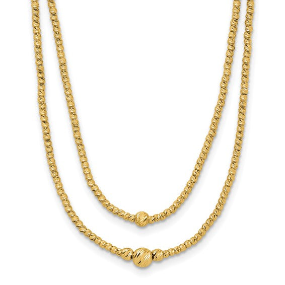 10K Polished and Diamond-Cut Bead 2-Strand Necklace