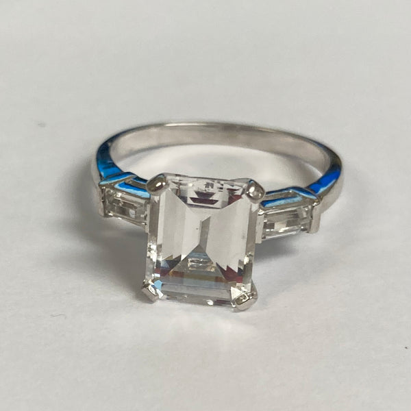 14k Emerald & Baguette Cubic Zirconia Ring