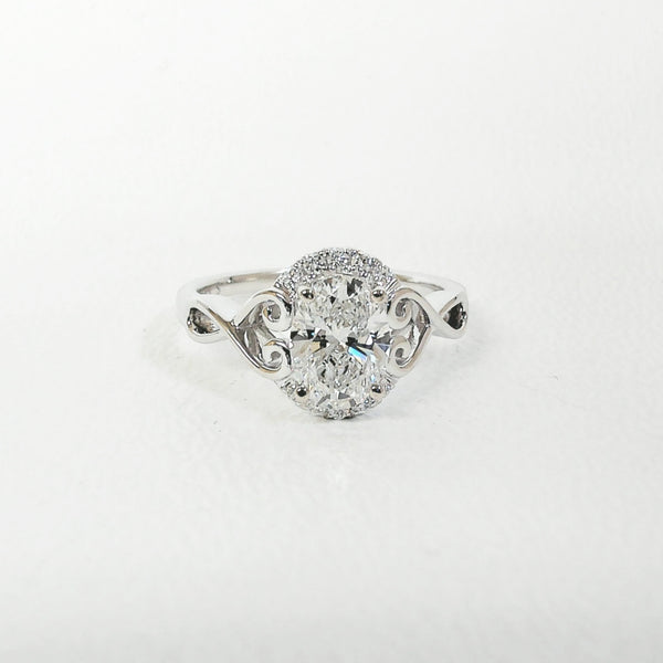 14K Diamond Oval Halo Engagement Ring