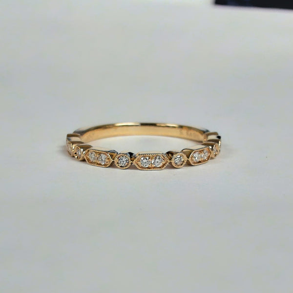 14K Diamond Milgrain Wedding Band