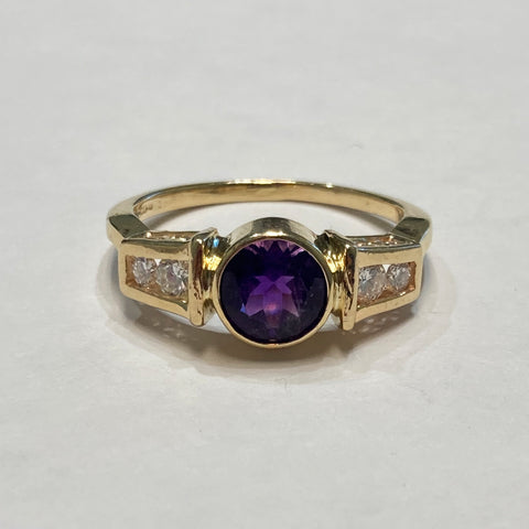 14KYG Amethyst & Diamond Fashion Ring