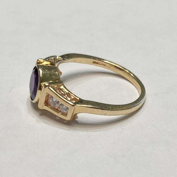 14KYG Amethyst & Diamond Fashion Ring