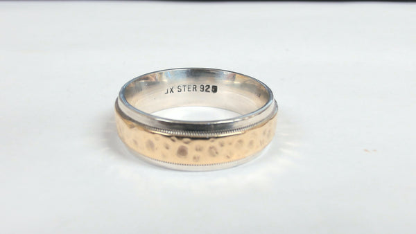 Sterling / 10KYG Hammered Wedding Band