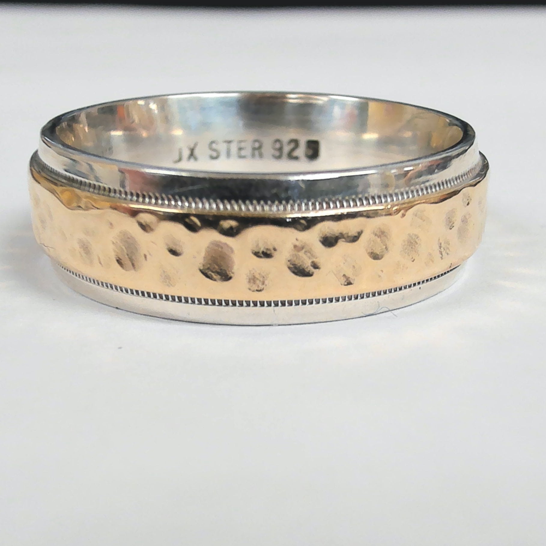 Sterling / 10KYG Hammered Wedding Band