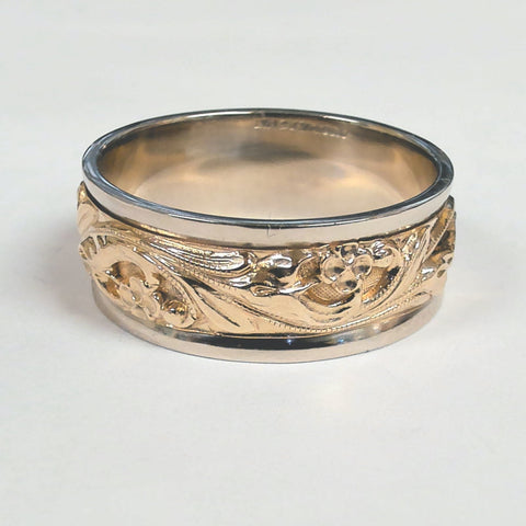 14K Two-Tone Floral ArtCarved Band