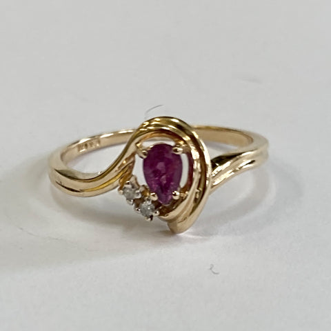 10k Pear Ruby & Diamond Ring