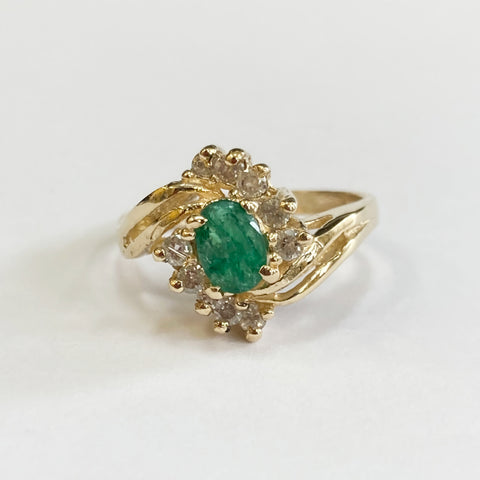 10k Oval Emerald & Diamond Ring