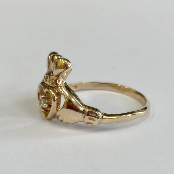 14k Melee Diamond Claddagh Ring