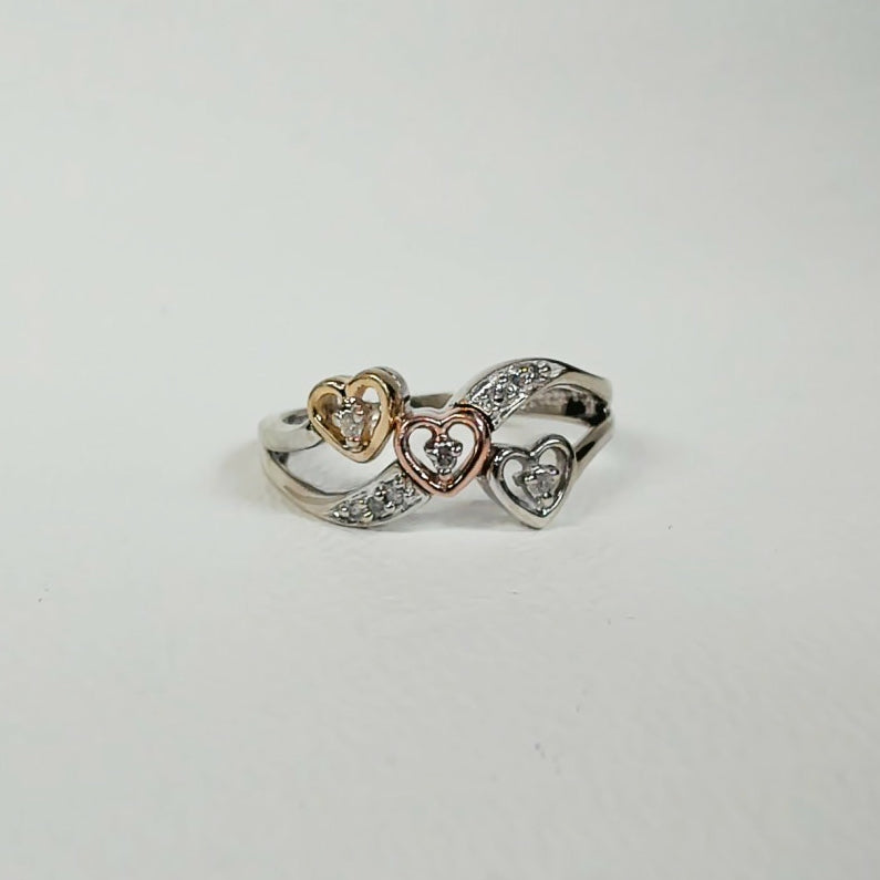 10K Tri-Color Triple Heart Ring