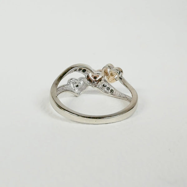10K Tri-Color Triple Heart Ring