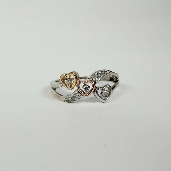 10K Tri-Color Triple Heart Ring