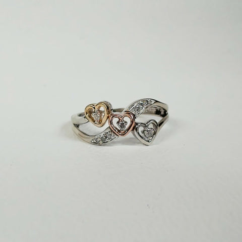 10K Tri-Color Triple Heart Ring