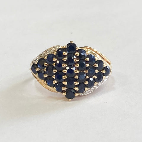 10k Blue Sapphire & Melee Diamond Ring