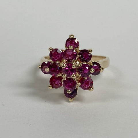 14k Round-Cut Ruby Cluster Ring