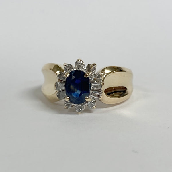 14k Oval Blue Sapphire & Diamond Ring