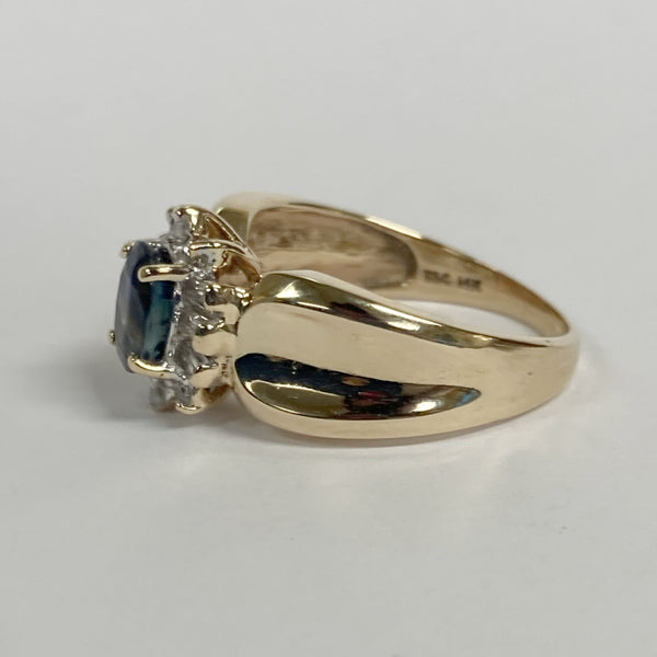 14k Oval Blue Sapphire & Diamond Ring