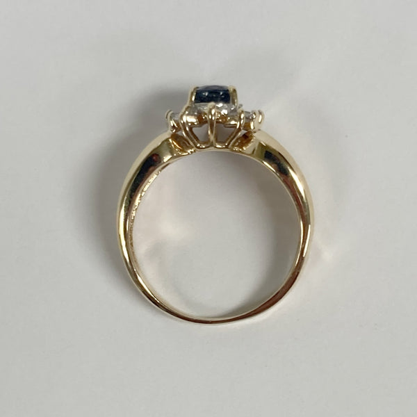 14k Oval Blue Sapphire & Diamond Ring