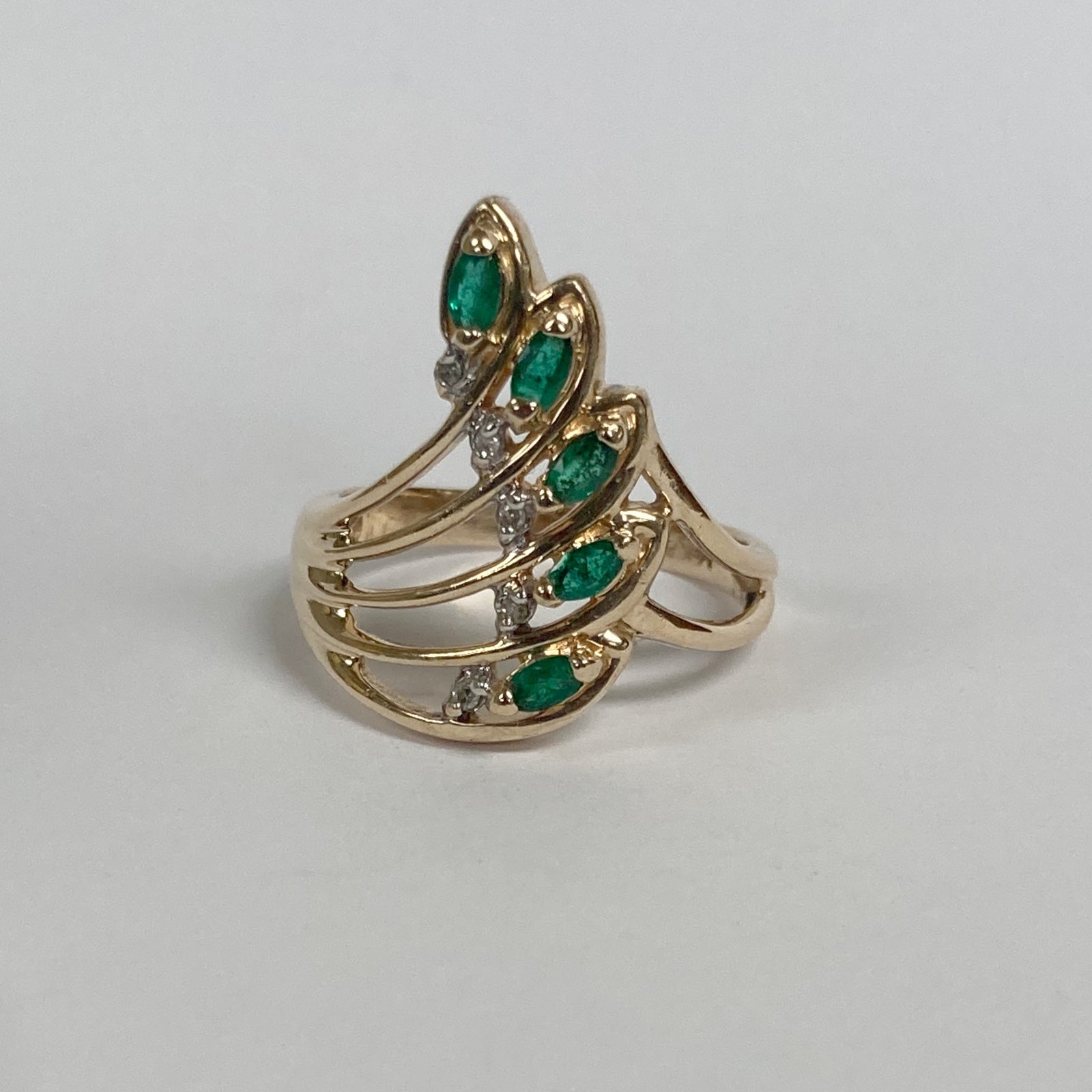 14k Marquise Emerald & Diamond Ring