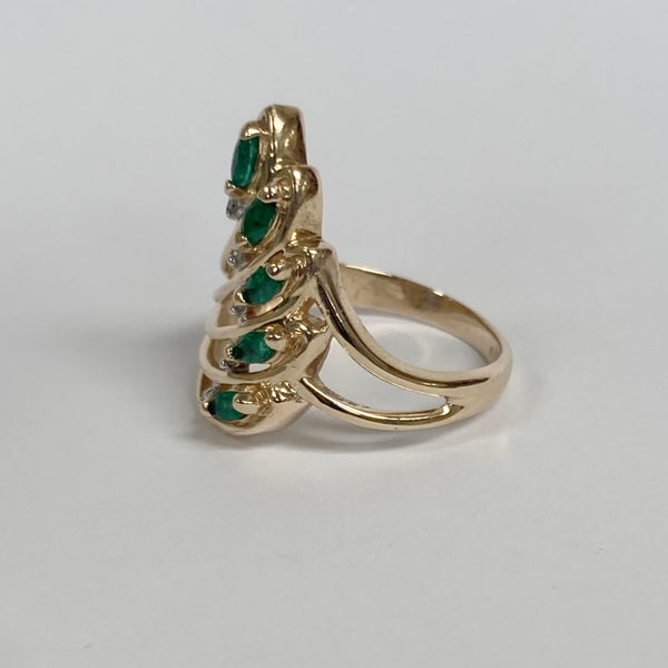 14k Marquise Emerald & Diamond Ring