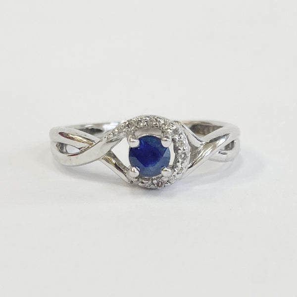 14KWG Blue Sapphire and Diamond Ring