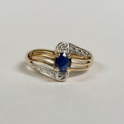 10k Oval Sapphire & Diamond Ring